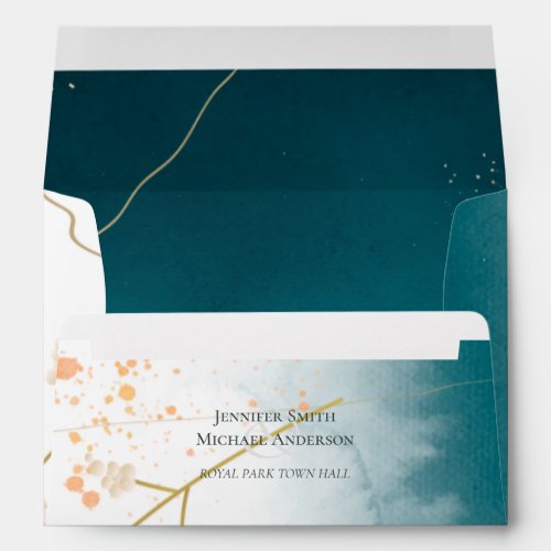 Modern Misty Blue Gold Wedding Envelope