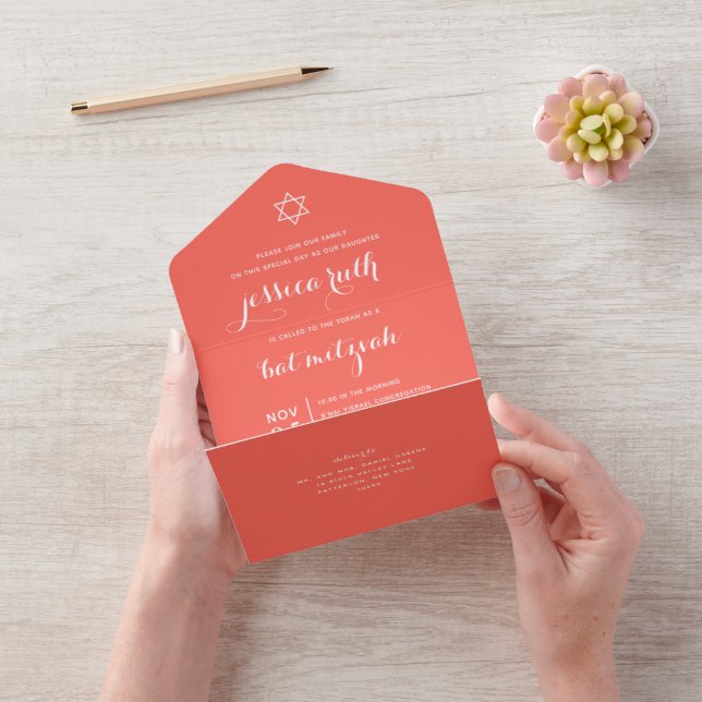 Modern Mitzvah Coral  ALL IN ONE INVITATION (Video)