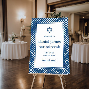 Modern Mitzvah Extra Large Welcome Sign, Navy Blue Foam Board