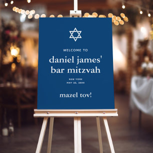 Modern Mitzvah Large Welcome Sign, Navy Blue Foam Board