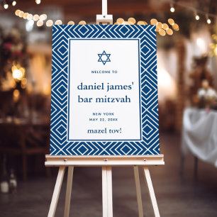 Modern Mitzvah Welcome Sign, Navy Blue Foam Board