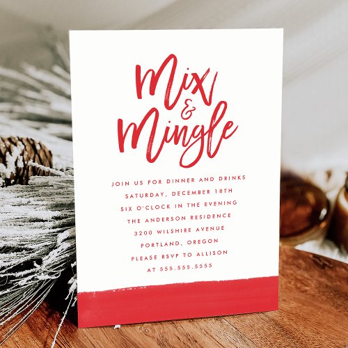 Modern Mix and Mingle Red Script Holiday Party Invitation