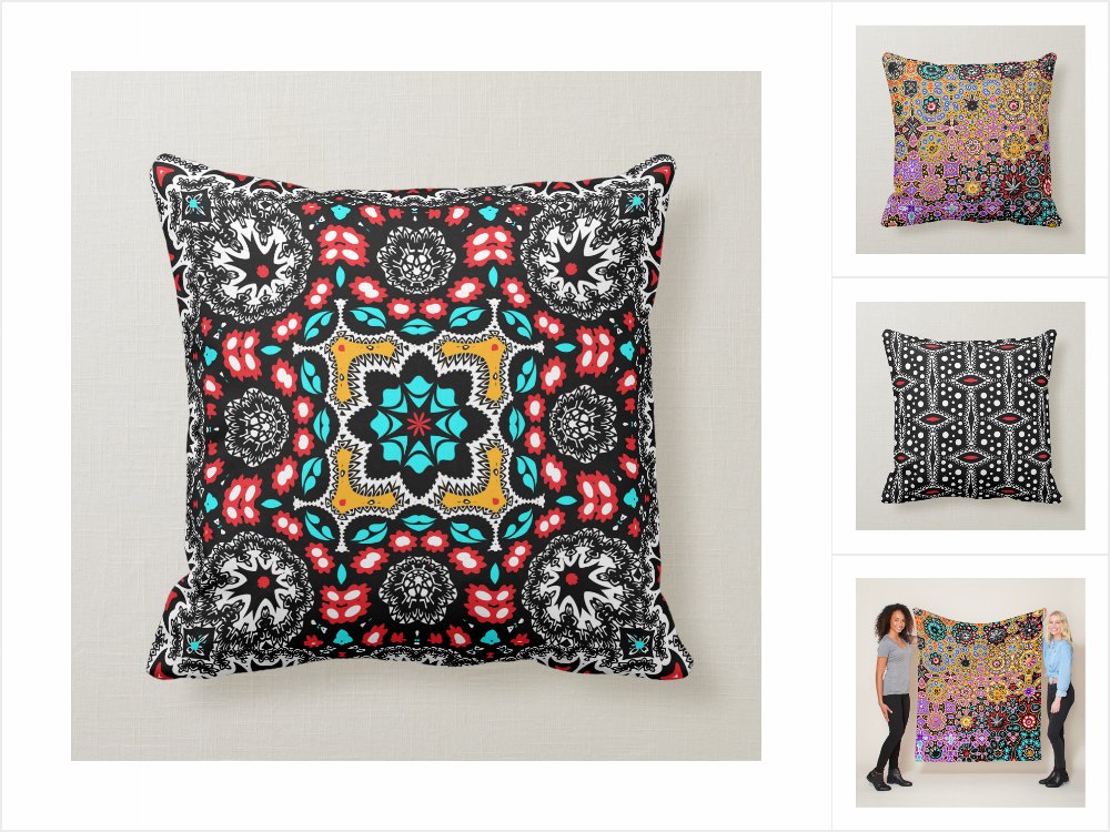 Colorful Boho Chic Throw Pillows and Blankets - Antique Images
