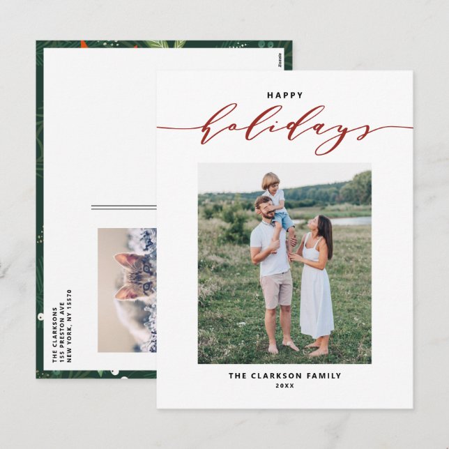 Modern Mix Typography Red Happy Holidays Photo Holiday Postcard (Front/Back)