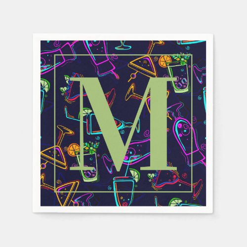 Modern Mixed Alcohol Cocktails Happy Hour Monogram Napkins