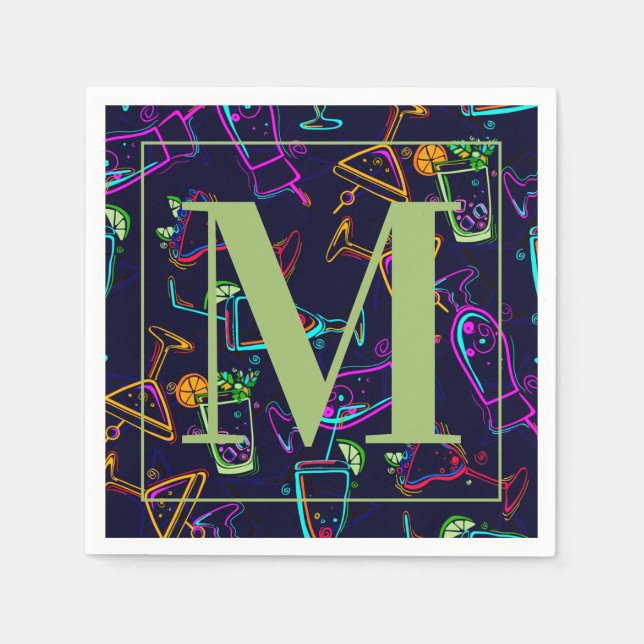 Modern Mixed Alcohol Cocktails Happy Hour Monogram Napkins (Front)
