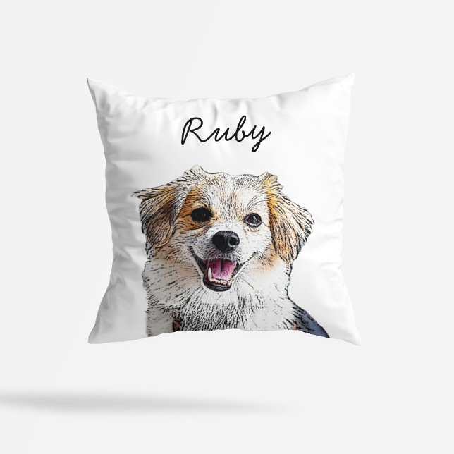 Modern Mixed Breed Dog Illustration | Add Name  Throw Pillow (Creator Uploaded)