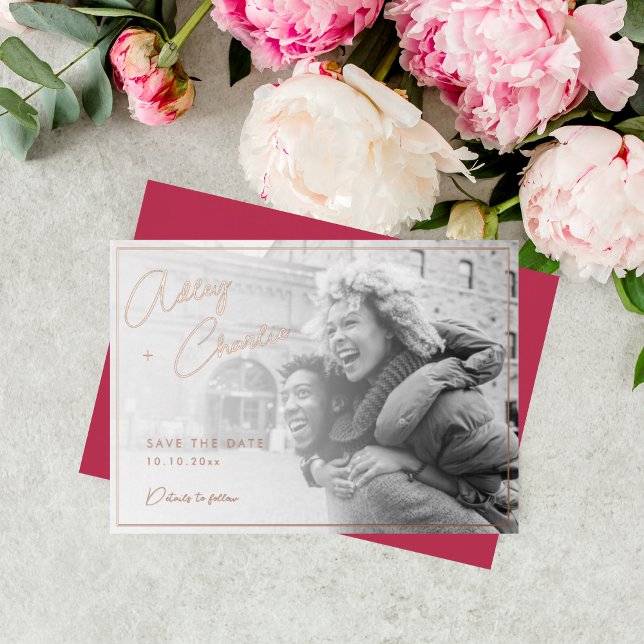 Modern Mixed Font Magenta Rose Gold Save the Date Foil Invitation (Creator Uploaded)