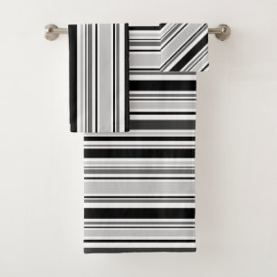 Modern Mixed Grey, Black, White Stripes Towel Set