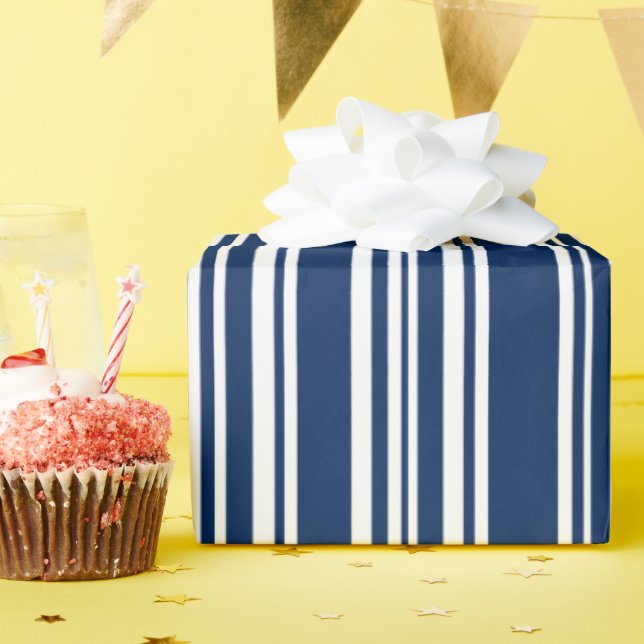 Modern Mixed Indigo and White Stripes Wrapping Paper (Birthday Party)