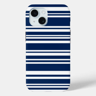 Modern Mixed Navy and White Stripes iPhone 15 Case
