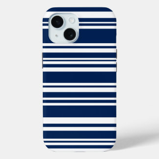 Modern Mixed Navy and White Stripes iPhone 15 Case