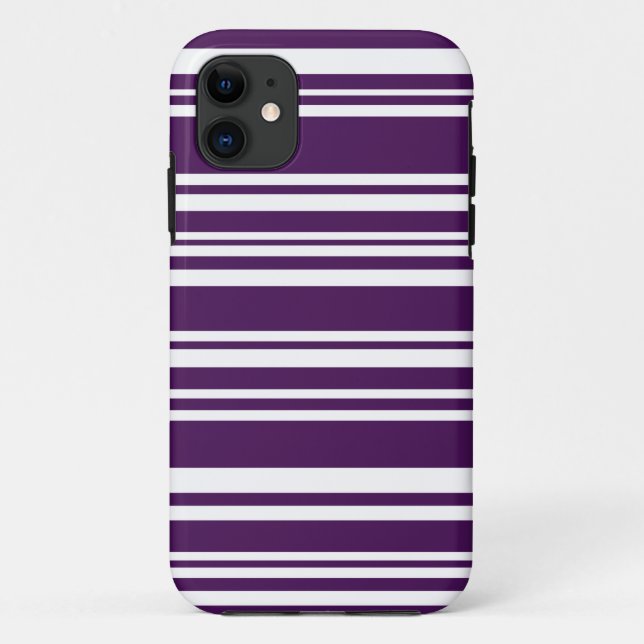 Modern Mixed Purple and White Stripes Case-Mate iPhone Case (Back)