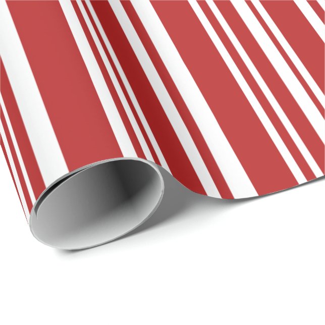 Modern Mixed Red and White Stripes Wrapping Paper (Roll Corner)