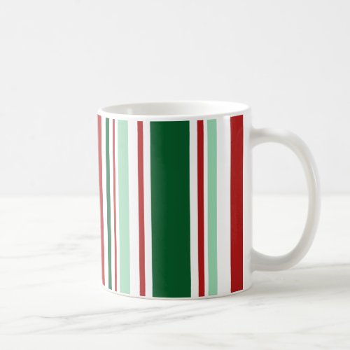 Modern Mixed Red Green White Stripes Coffee Mug