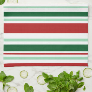 Modern Mixed Red, Green, White Stripes Towel
