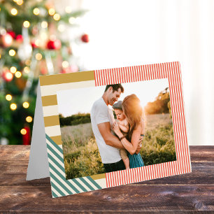 Modern Mixed Stripes One Photo Christmas Card