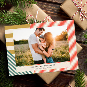 Modern Mixed Stripes One Photo Christmas Holiday Card
