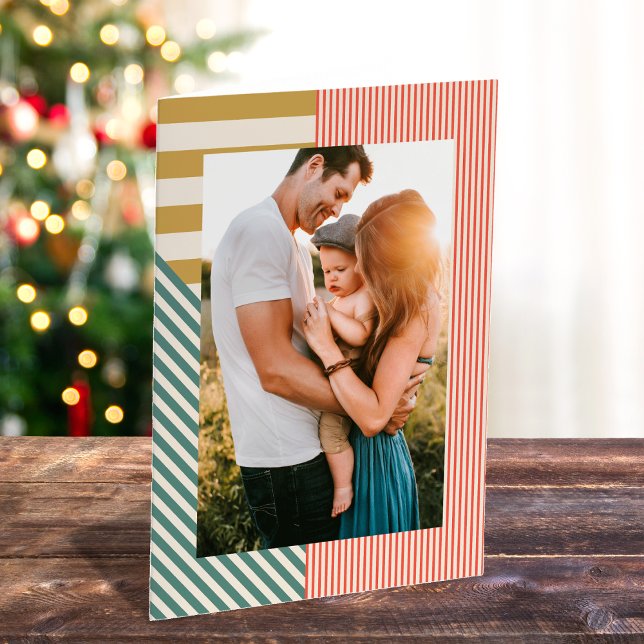 Modern Mixed Stripes One Photo Christmas  Holiday Card (Creator Uploaded)