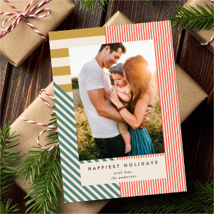 Modern Mixed Stripes One Photo Christmas  Holiday Card