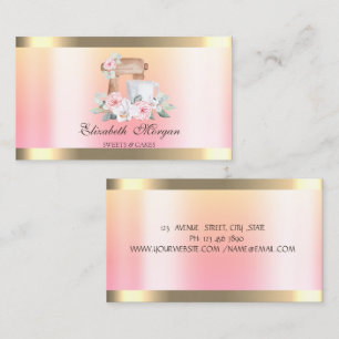 Modern Mixer Floral Gold Stripe Ombre Bakery Business Card