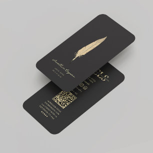 Modern Mobile Notary Legal Black Gold Quill Business Card