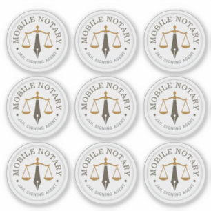 Modern Mobile Notary Logo Stamp Khaki Gold 9x Sticker