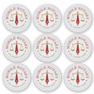 Modern Mobile Notary Logo Stamp Red Gold 9x Sticker