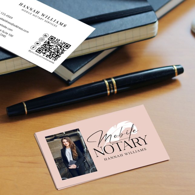 Modern Mobile Notary Photo QR Code  Business Card