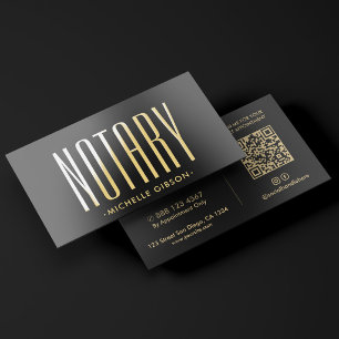 Modern Mobile Notary Public Black Foil Business Cards