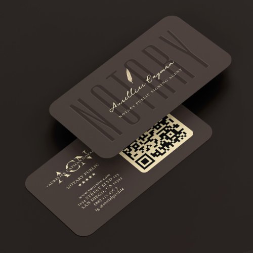 Modern Mobile Notary Public Quill Espresso Business Card