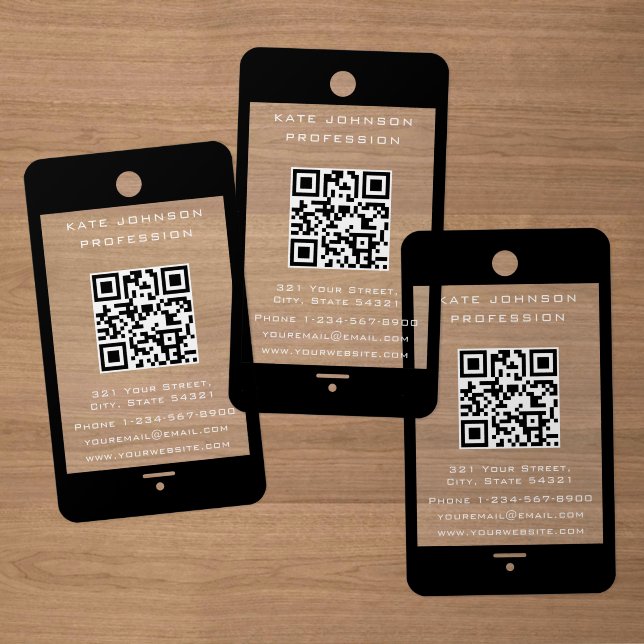 Modern Mobile Phone Contact QR Code Transparent Clear Business Cards (Multiple Cards (Wood))