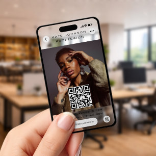Modern Mobile Phone Social Media Photo QR Code Clear Business Cards