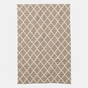 Modern Mocha Brown and White Moroccan Quatrefoil Towel