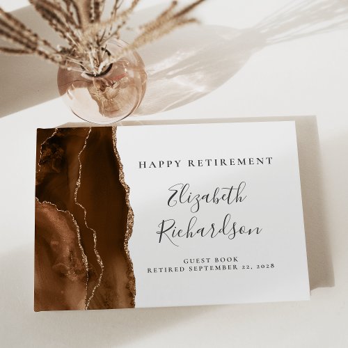 Modern Mocha Brown Gold Agate Script Retirement