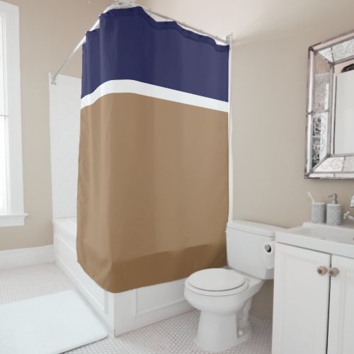 Modern Mocha Brown White Navy Blue Color Block Shower Curtain