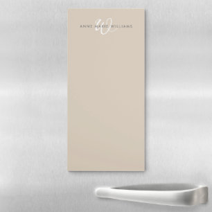 Modern Mocha Brown White Script Monogram Magnetic Notepad