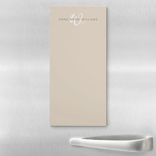 Modern Mocha Brown White Script Monogram Magnetic Notepad (In Situ)