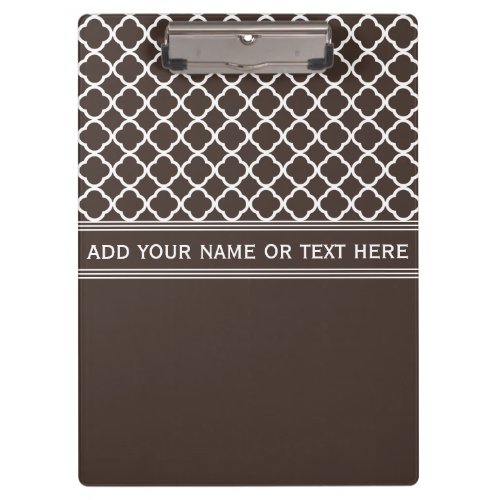 Modern Mocha Dark Brown  White Moroccan Pattern Clipboard