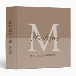 Modern Mocha Monogram Name 3 Ring Binder