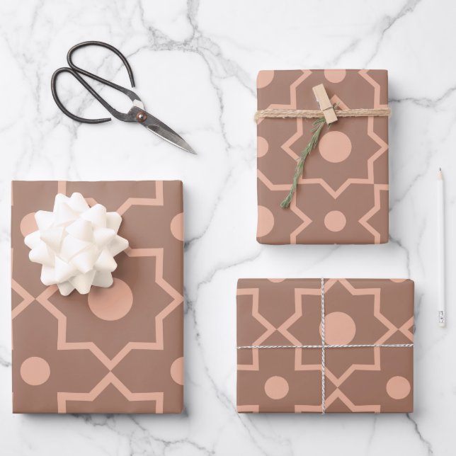 Modern Mocha Mousse Dusty Pink Geometric Shape  Wrapping Paper Sheets (Front)