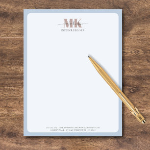 Modern Mocha Mousse Monogram Dusty Blue Letterhead
