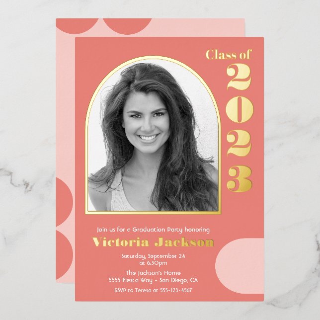 Modern Mod Arch Photo Graduation Party Foil Invitation (Front/Back)