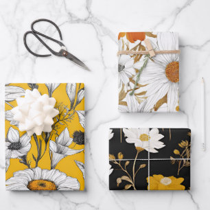 Modern Mod Boho Daisy Wildflower Floral Wrapping Paper Sheets