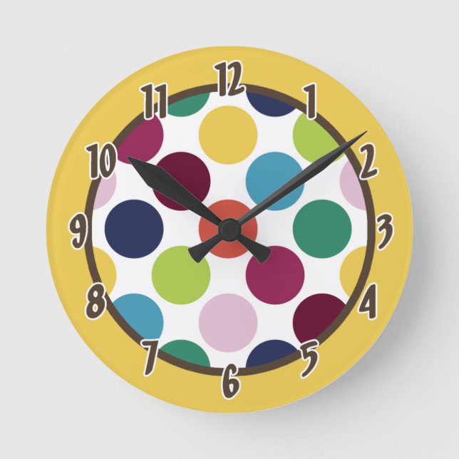 Modern Mod Colorful Polka Dot Clock (Front)