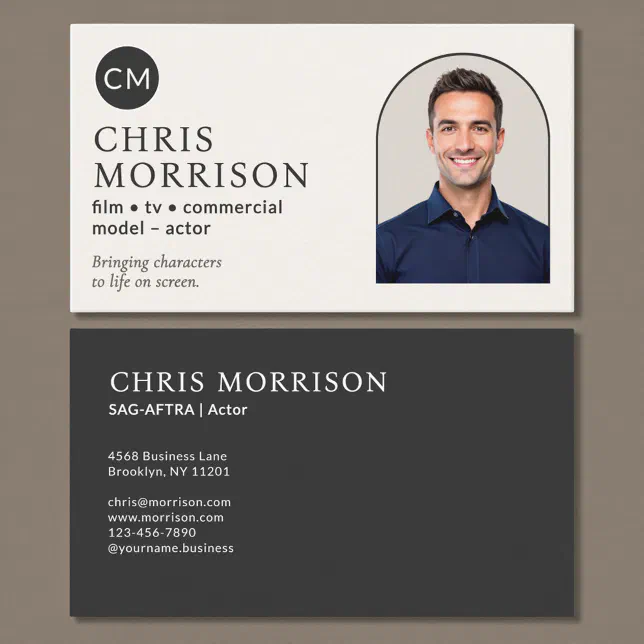 Modern Model Actor Photo Monogram Business Card | Zazzle