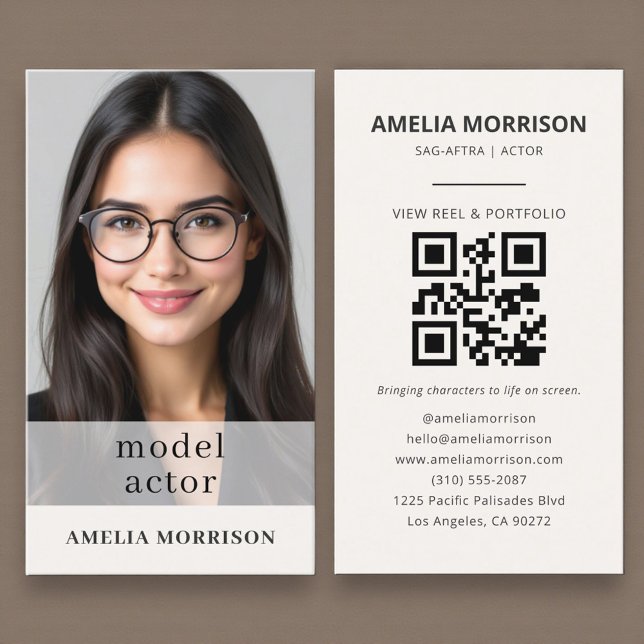 Modern Model Actor Photo QR Code Business Card (Creator Uploaded)