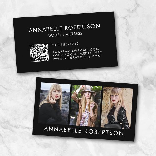 Modern Model and Actor 3 Photos QR Code Business Card