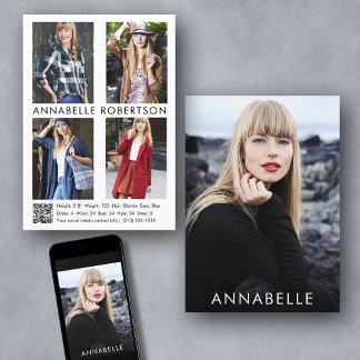 Modern Modeling 5 Photo QR Code Model Comp Card