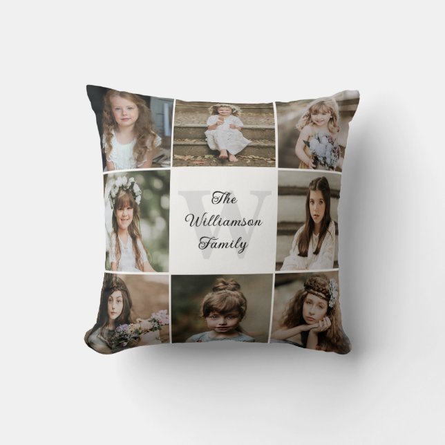 Modern Modern Family 8 Photo Collage Throw Pillow (Front)